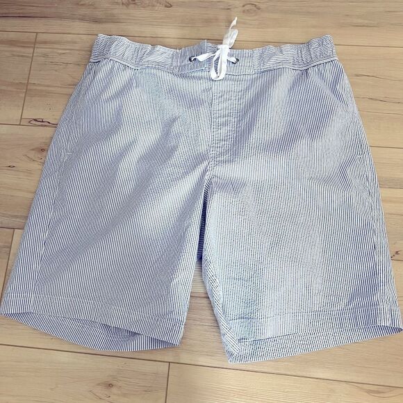 LL Bean stripped blue and white swim board shorts Size L - Picture 1 of 3